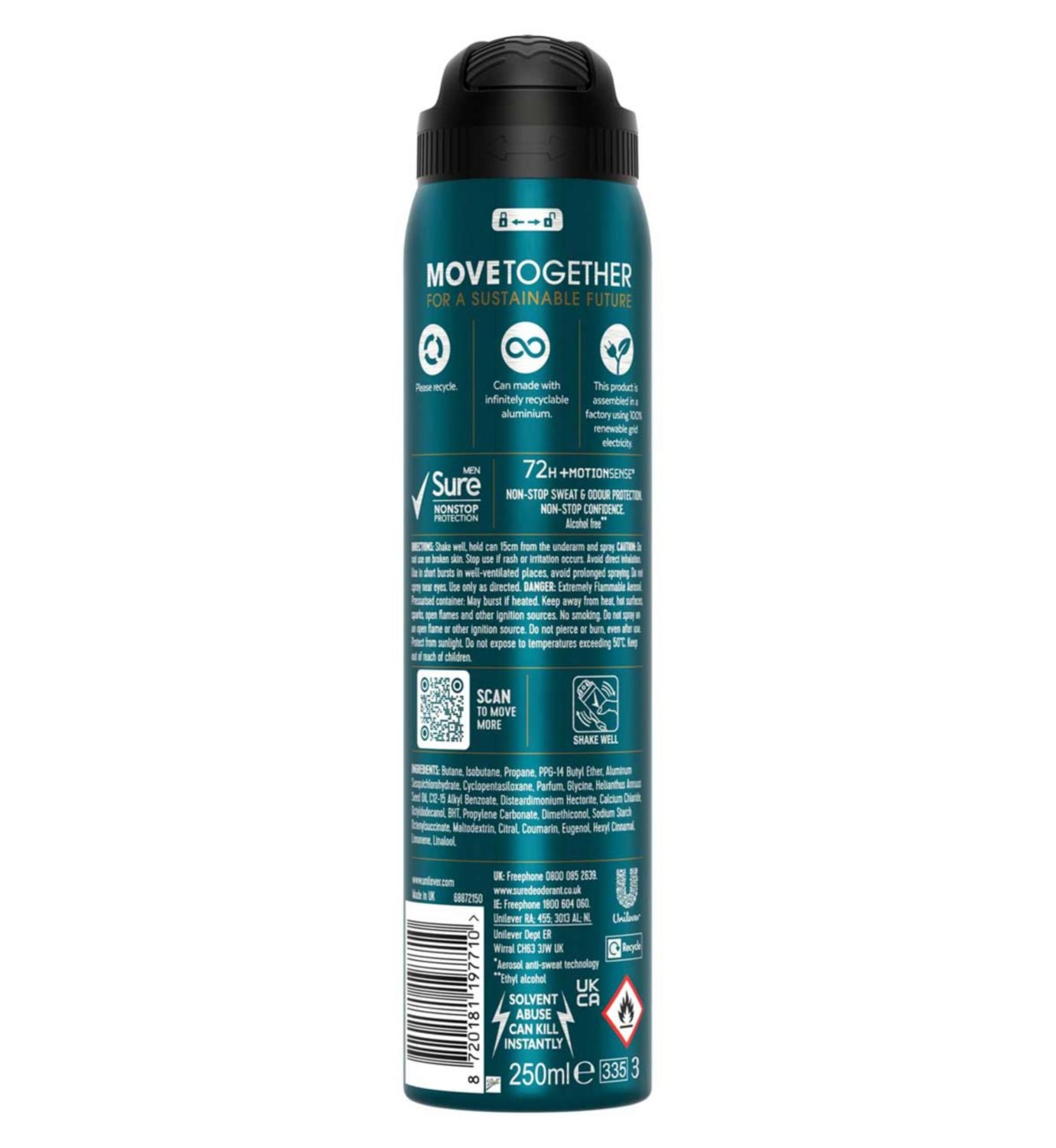 Sure antiperspirant deodorant Sport Cool 250ml, imported from the UK