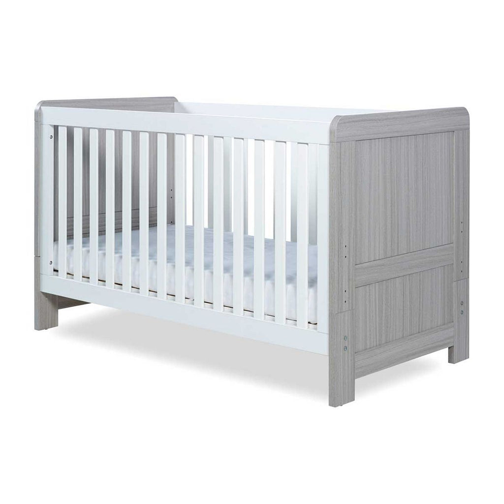 Ickle Bubba Pembrey Cot Bed and Sprung Mattress - Ash Grey and White