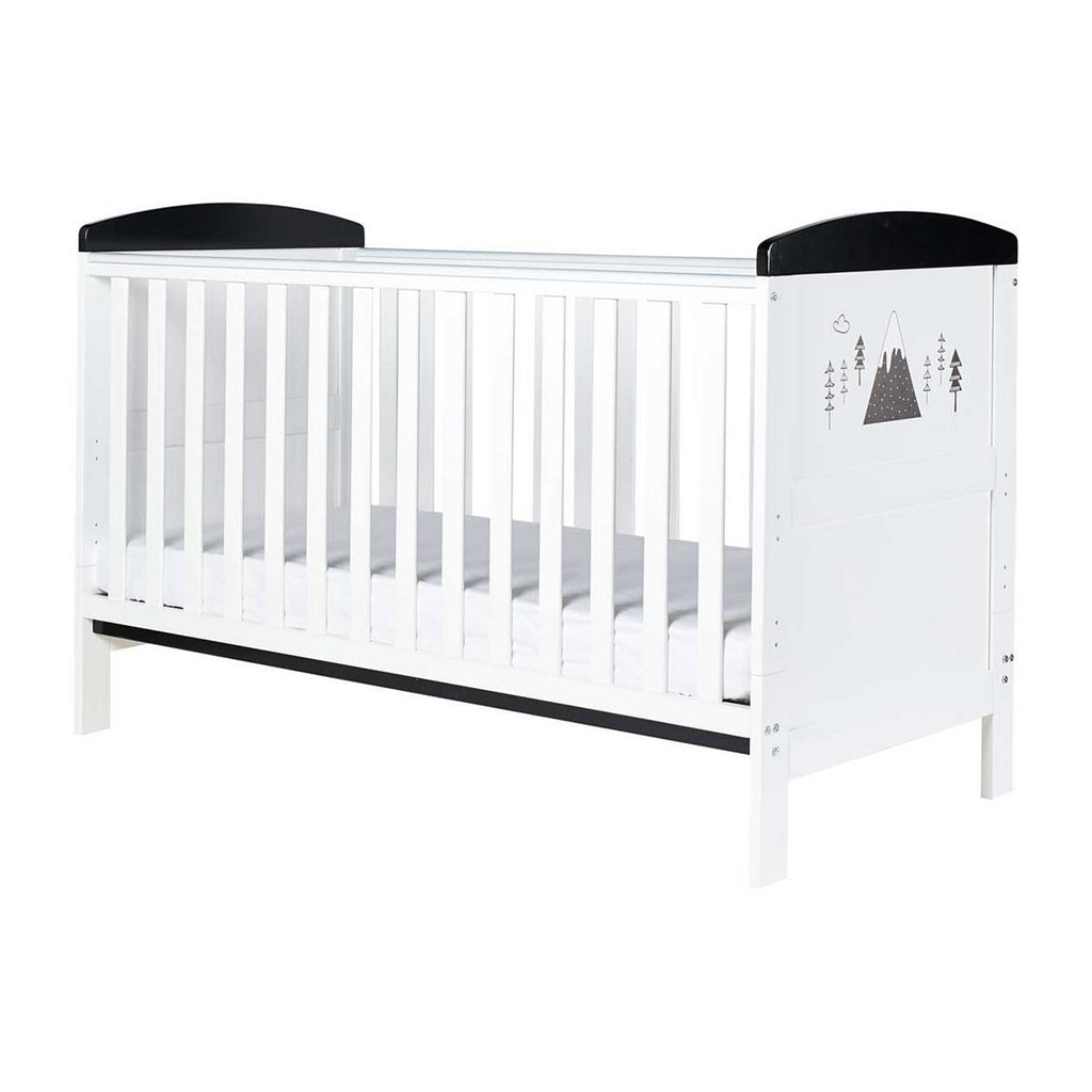 Ickle Bubba Coleby Style Cot Bed and Deluxe Mattress - Mono Mountains