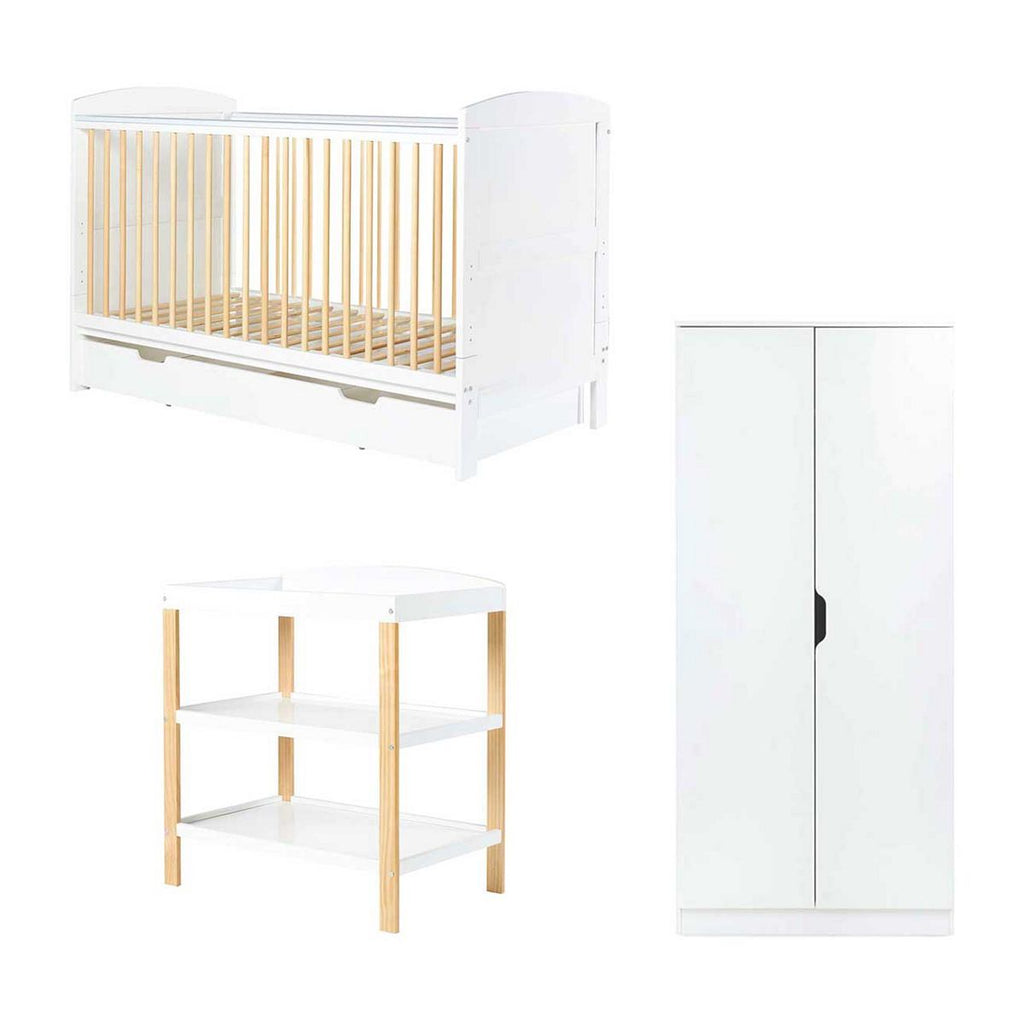 Ickle Bubba Coleby Classic 3 Piece Furniture Set and Sprung Mattress - Scandi White