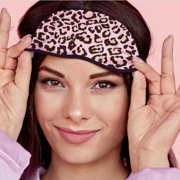 Danielle Creations pink leopard print sleep mask set, imported from the UK