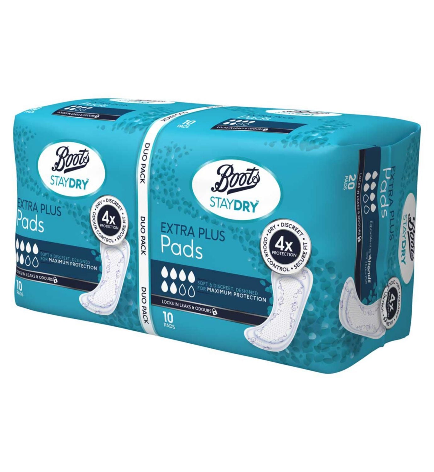 Boots Staydry Extra Plus incontinence pads Duo Pack - British product