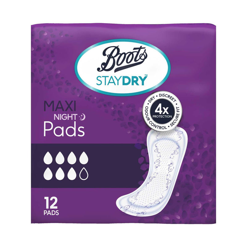 Boots Staydry maxi night incontinence pads, UK version