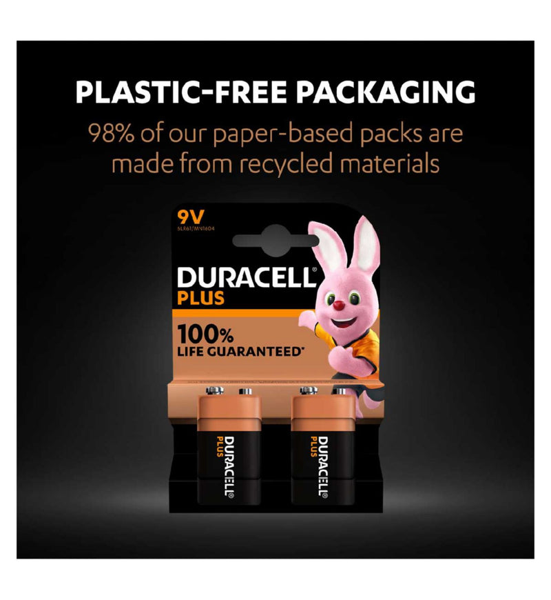Duracell Plus 9V alkaline battery 2pk - British product