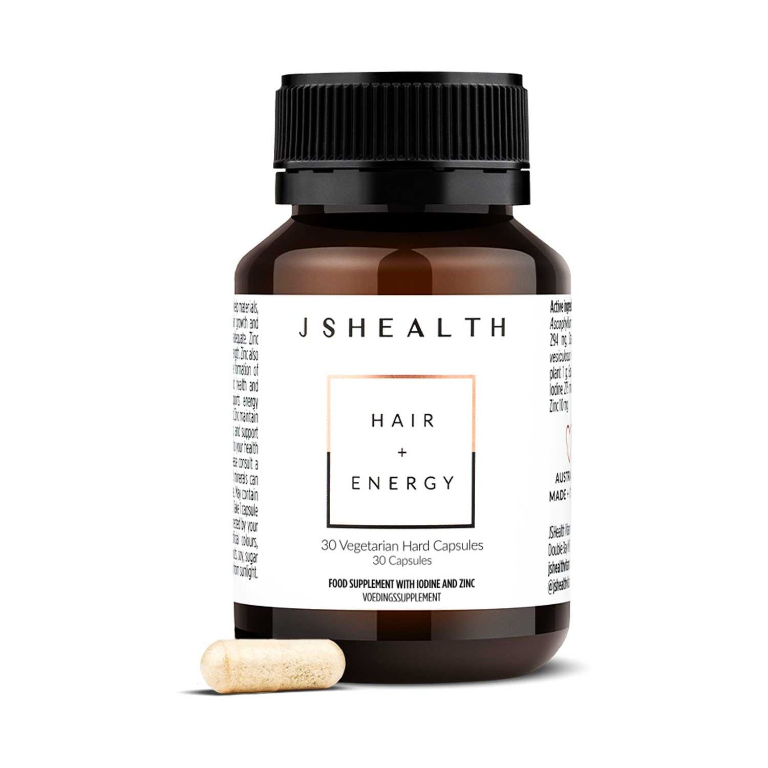 JSHealth Hair + Energy vegetarian capsules 30s (British brand)