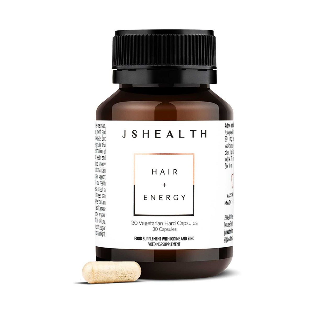JSHealth Hair + Energy vegetarian capsules 30s (British brand)