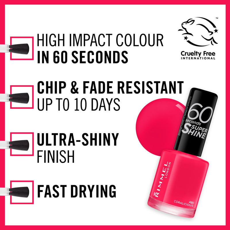 Rimmel 60 Seconds Super Shine nail polish in Coralicious, UK version