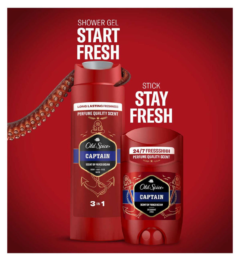 Old Spice Captain gift set with deodorant and shower gel, UK version