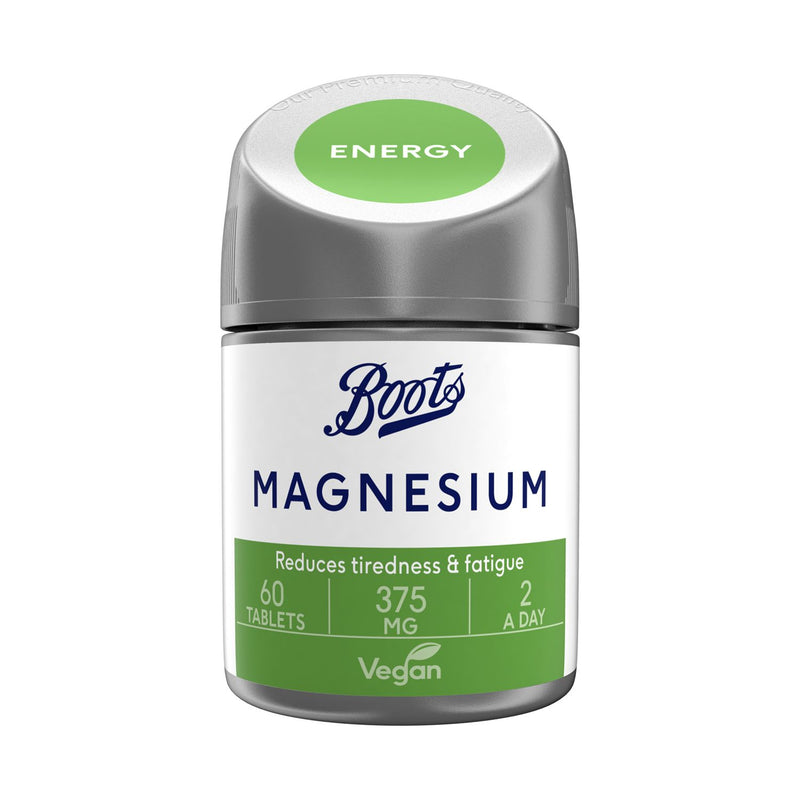 Boots Magnesium 375mg supplement 60 tablets, imported from the UK