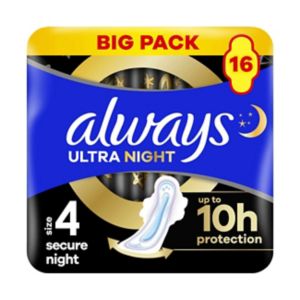 Always Secure Night Sanitary Towels Size 4 16 Pads - British product