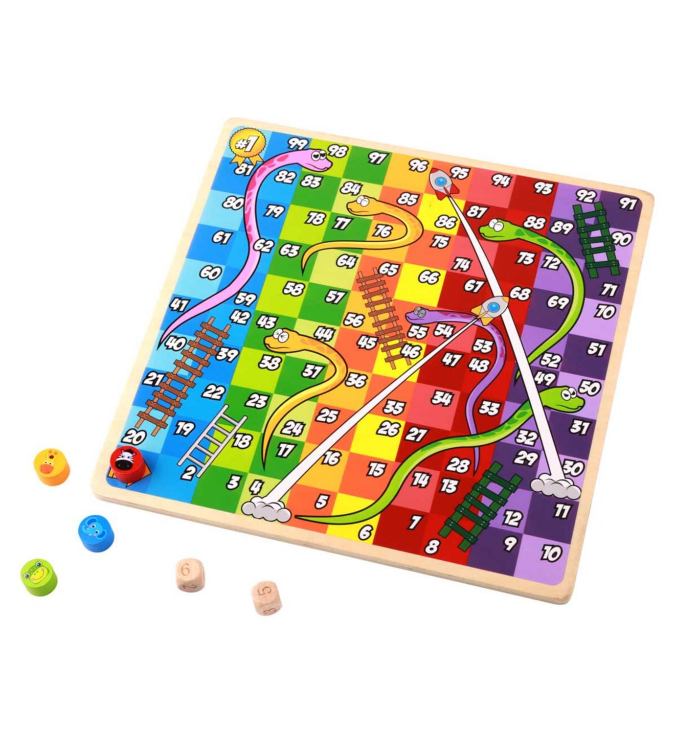 Tooky Toy wooden 2-in-1 Chess and Snakes and Ladders game, UK version