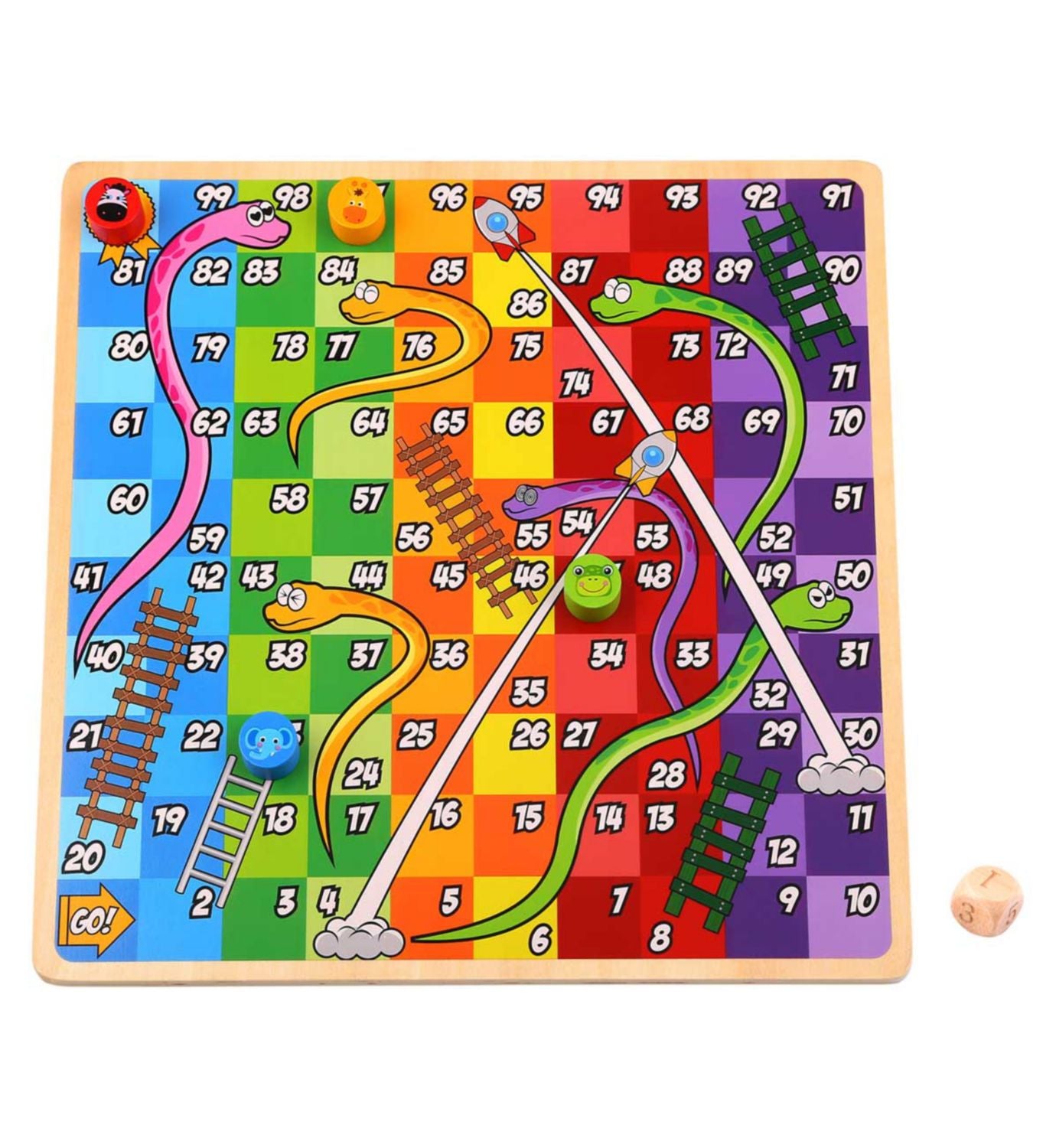 Tooky Toy wooden 2-in-1 Chess and Snakes and Ladders game, UK version