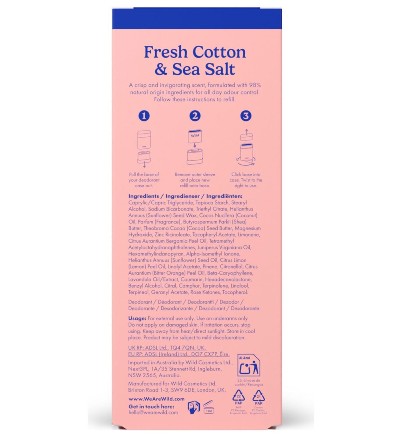 Wild deodorant starter pack Aqua Case Fresh Cotton Sea Salt (British brand)