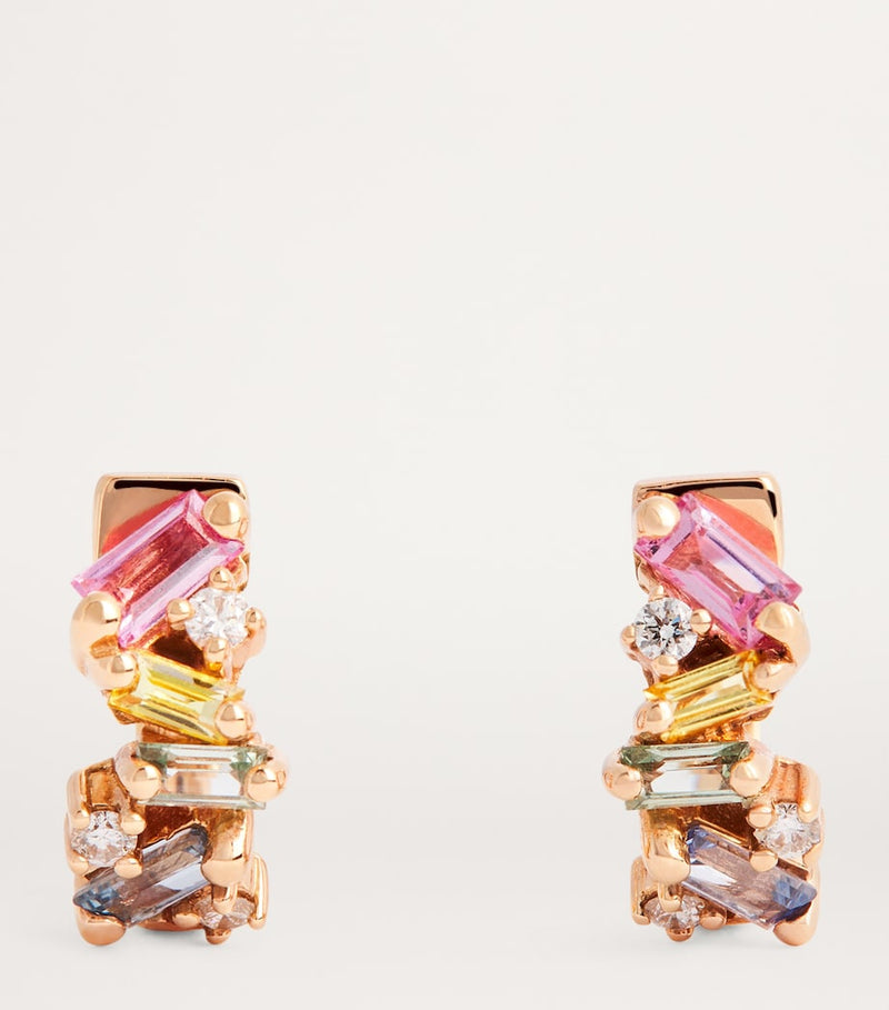 Suzanne Kalan Frenzy huggie earrings rose gold sapphire diamonds, UK version