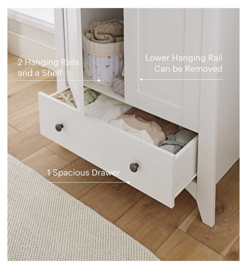 CuddleCo Clara Double Wardrobe White - British product