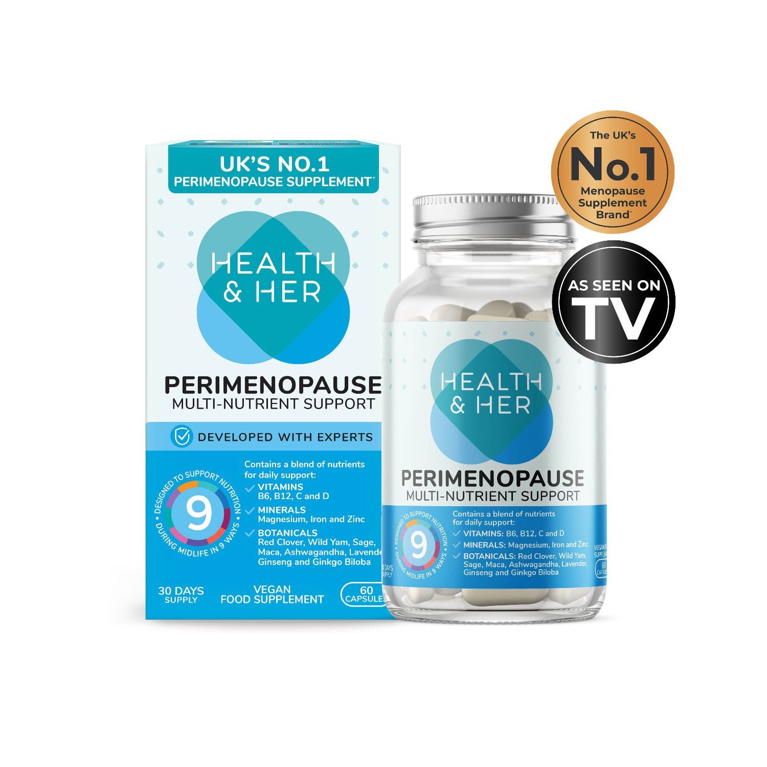 Health & Her perimenopause multi-nutrient supplement 60 capsules (British brand)