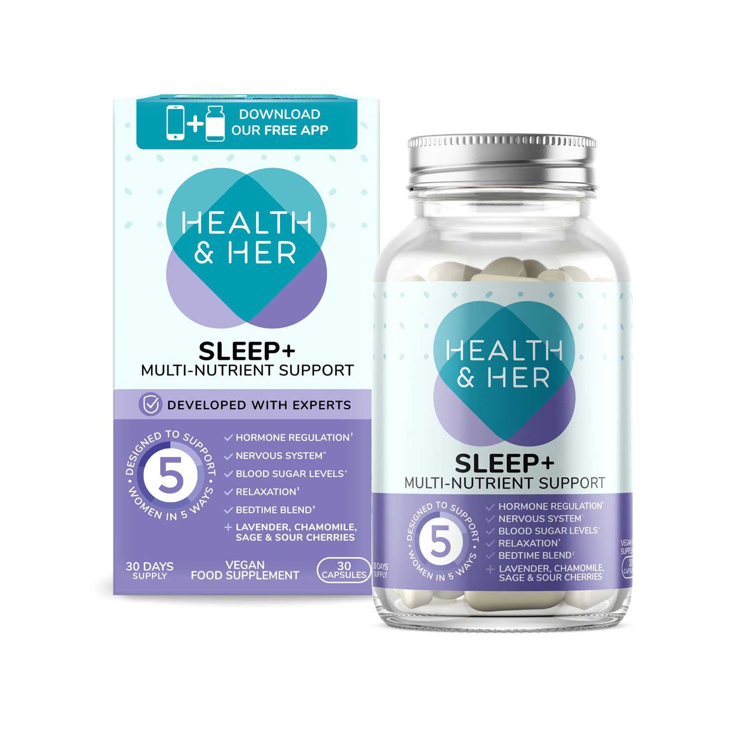 Health & Her Sleep+ multi-nutrient supplement 30 capsules (British brand)