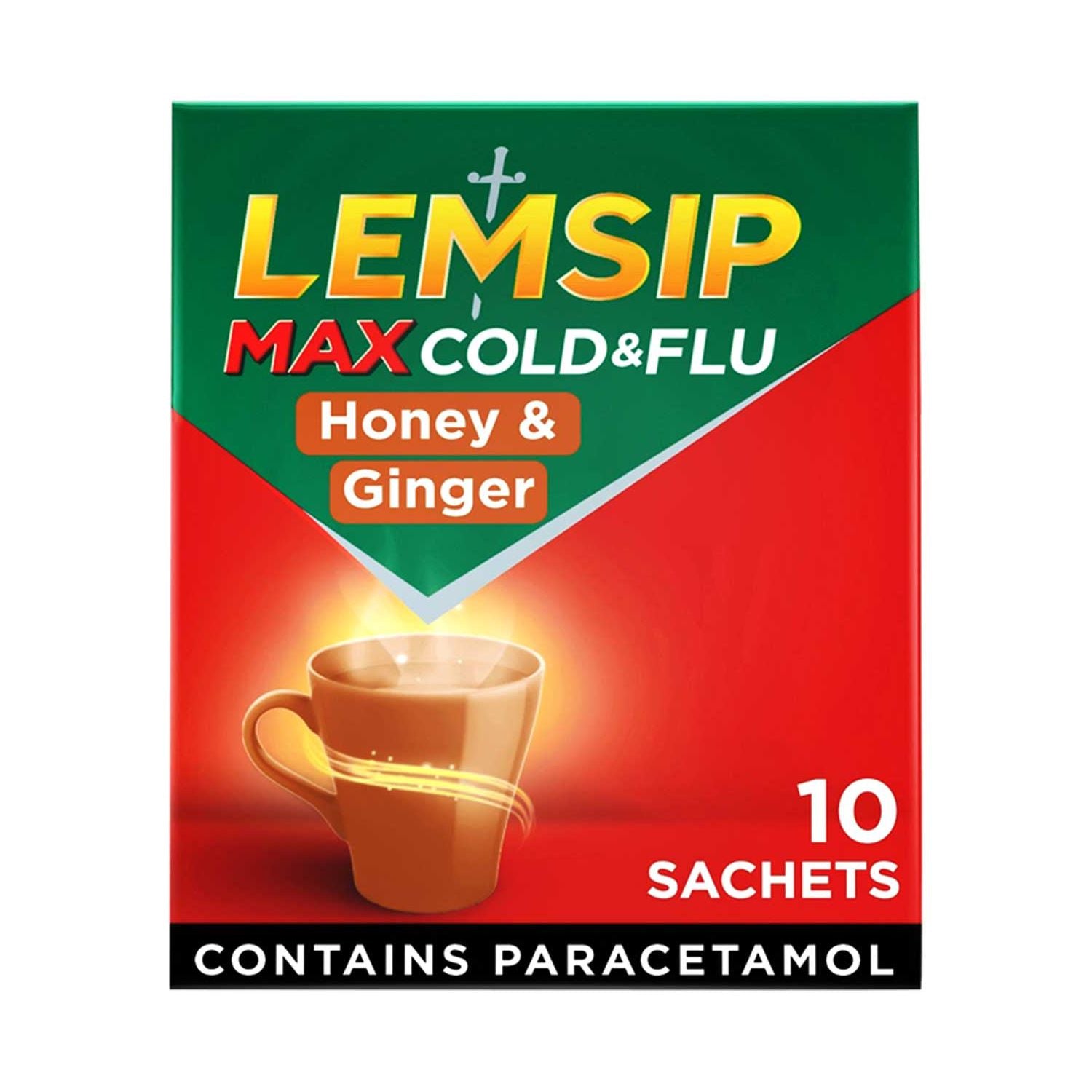 Lemsip cold and flu powder honey and ginger flavour 10 sachets, UK version