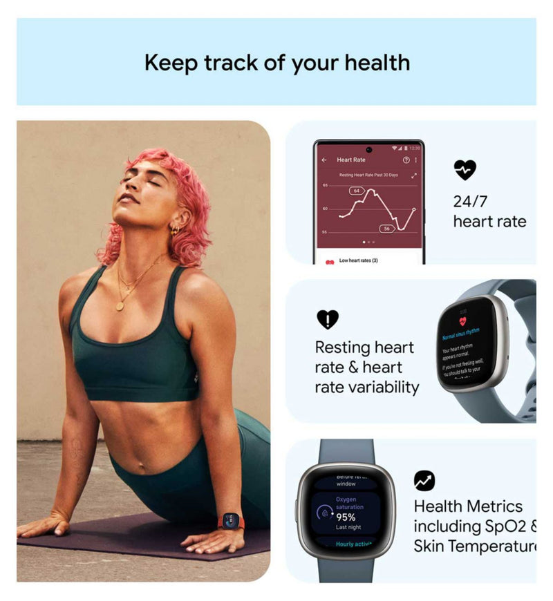 Fitbit Versa 4 fitness smartwatch Waterfall Blue (British brand)