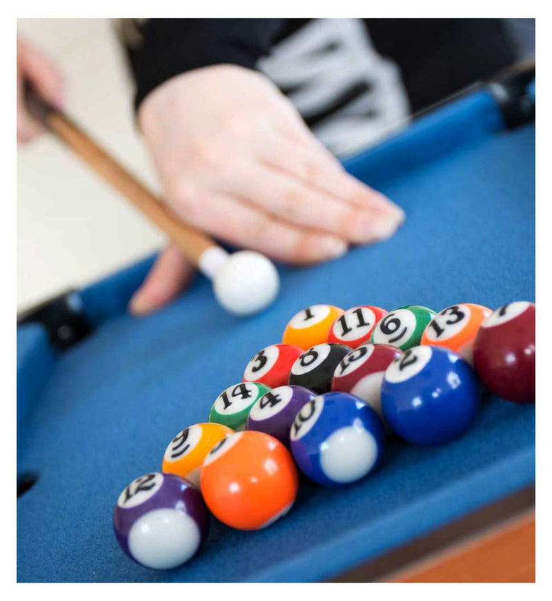 Mini table top pool set with cues and balls, imported from the UK