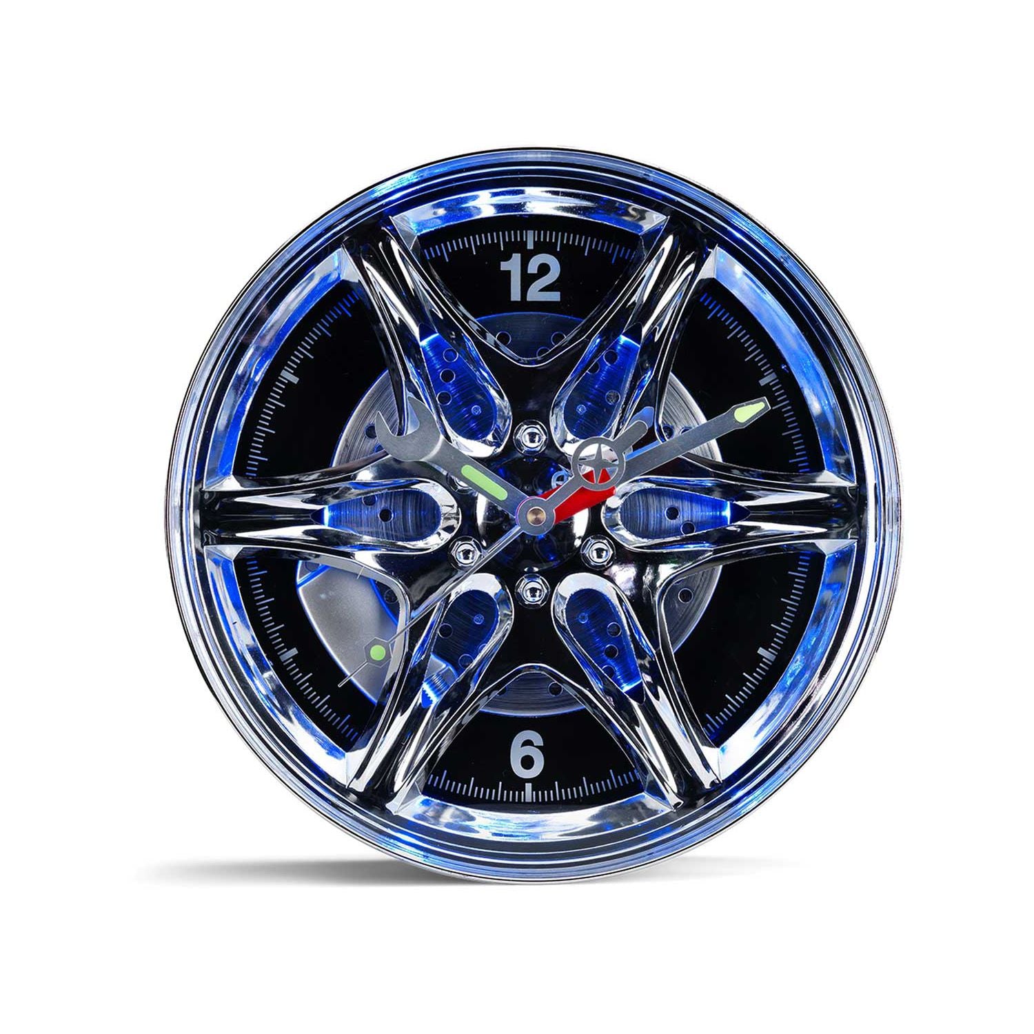 Wheel rim LED clock with blue neon 27cm, UK version