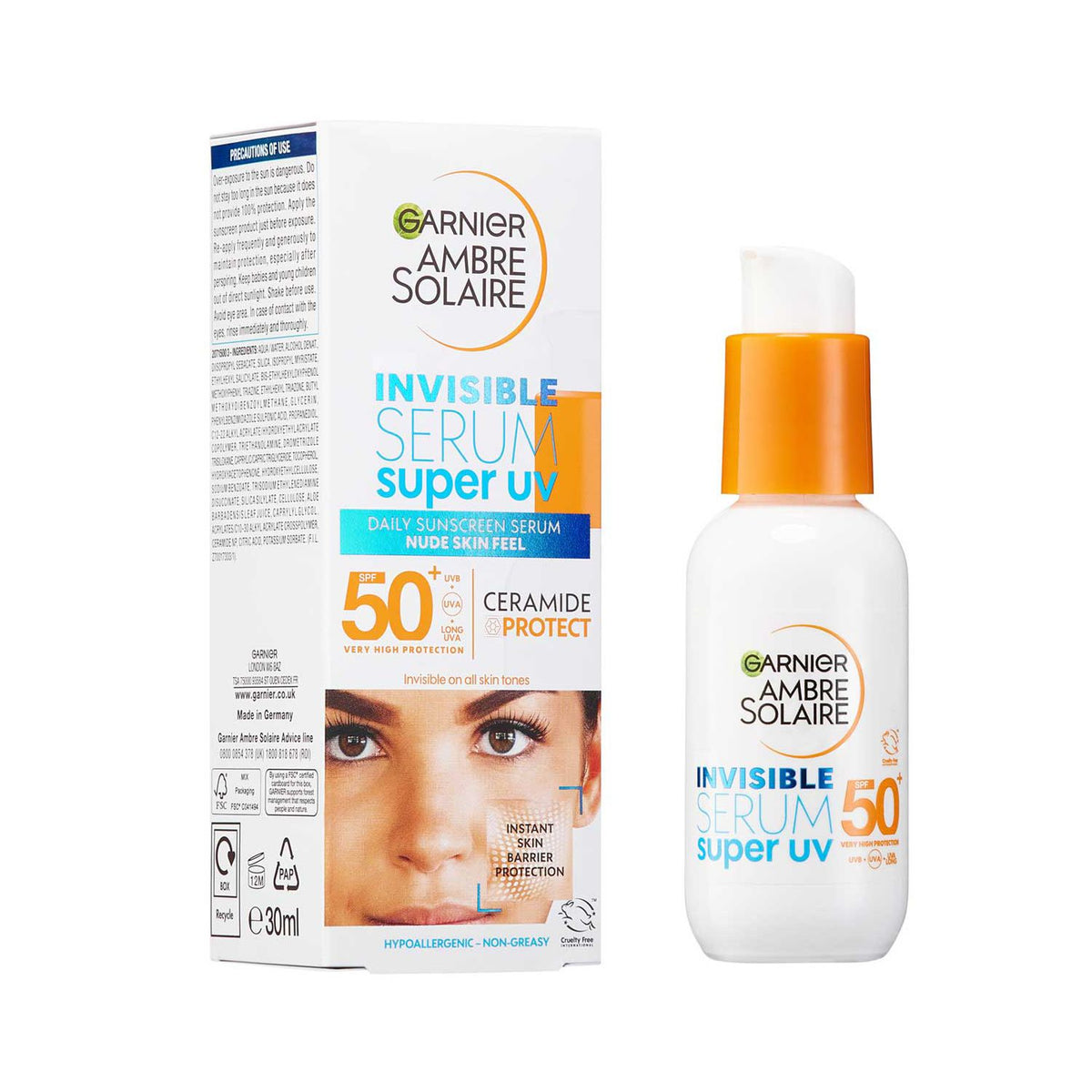 Garnier invisible SPF 50+ sun cream serum 30ml, imported from the UK