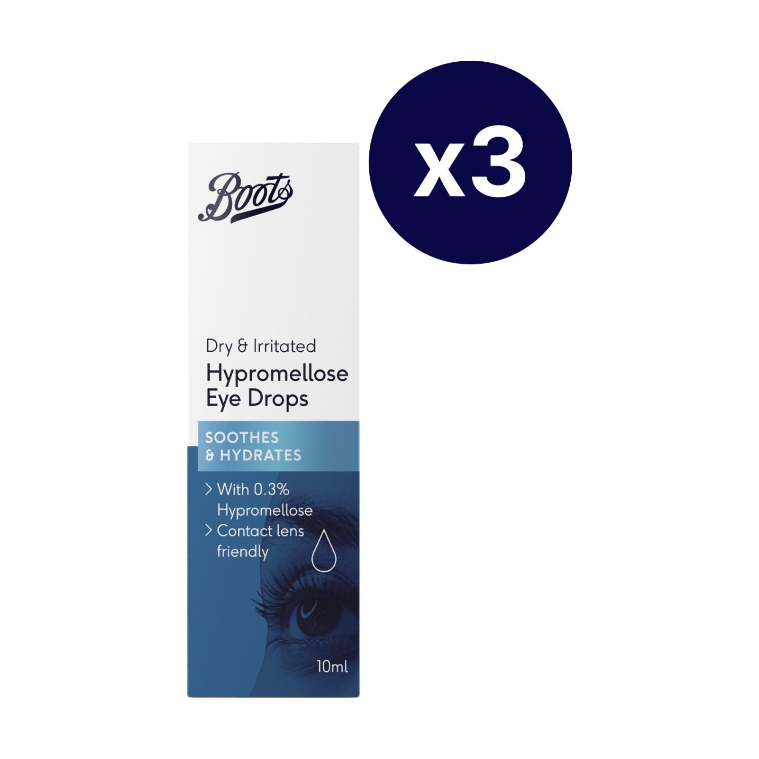Boots Hypromellose 0.3% eye drops 3 pack bundle (British brand)