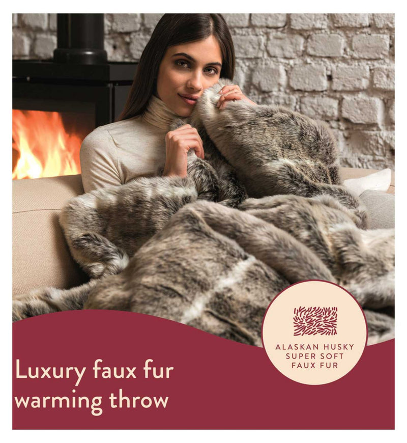 Dreamland Intelliheat warming throw Alaskan Husky faux fur 120cm x 160cm - British product