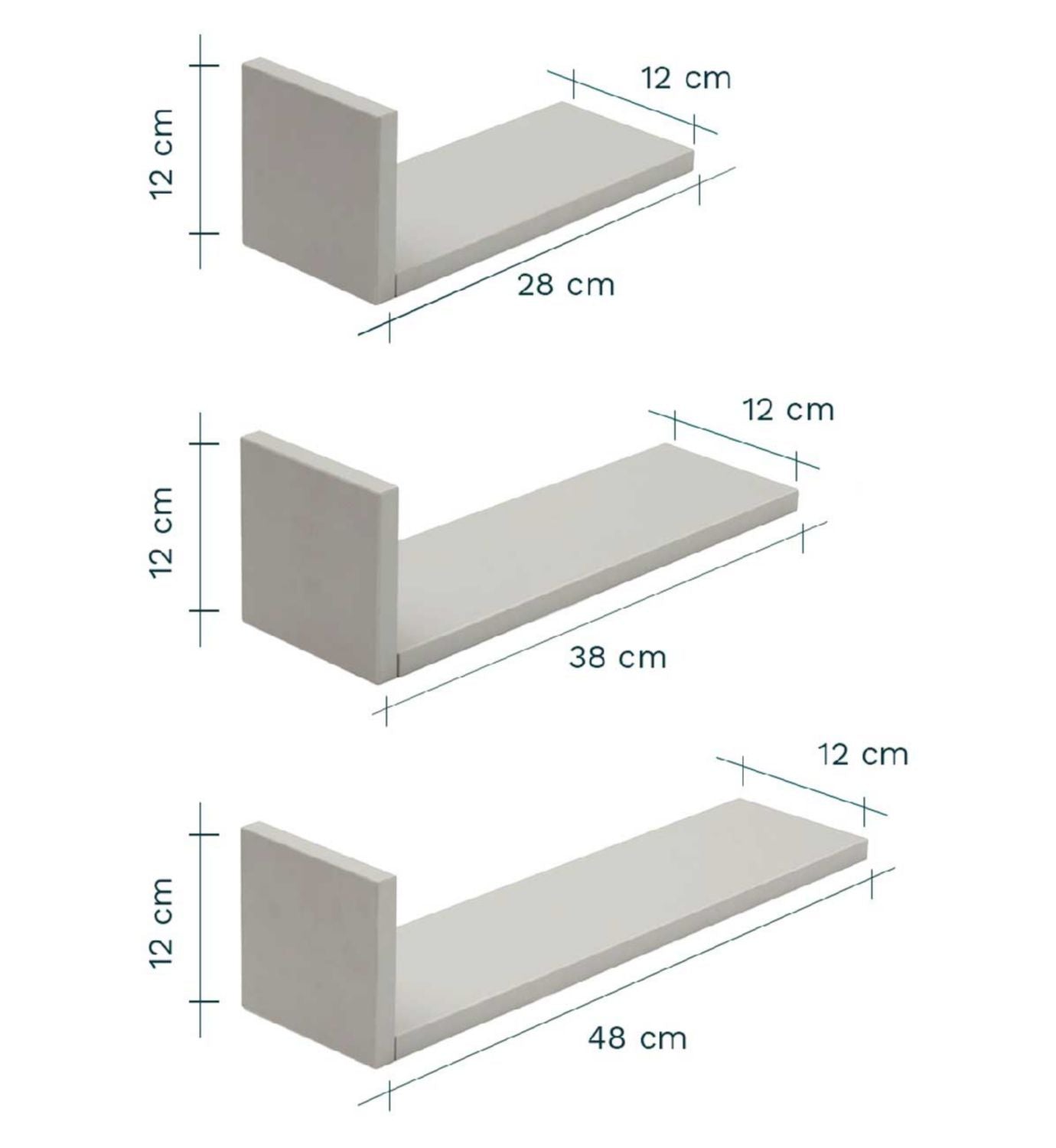 Tutti Bambini L-shaped wall shelves set of three dove grey (British brand)