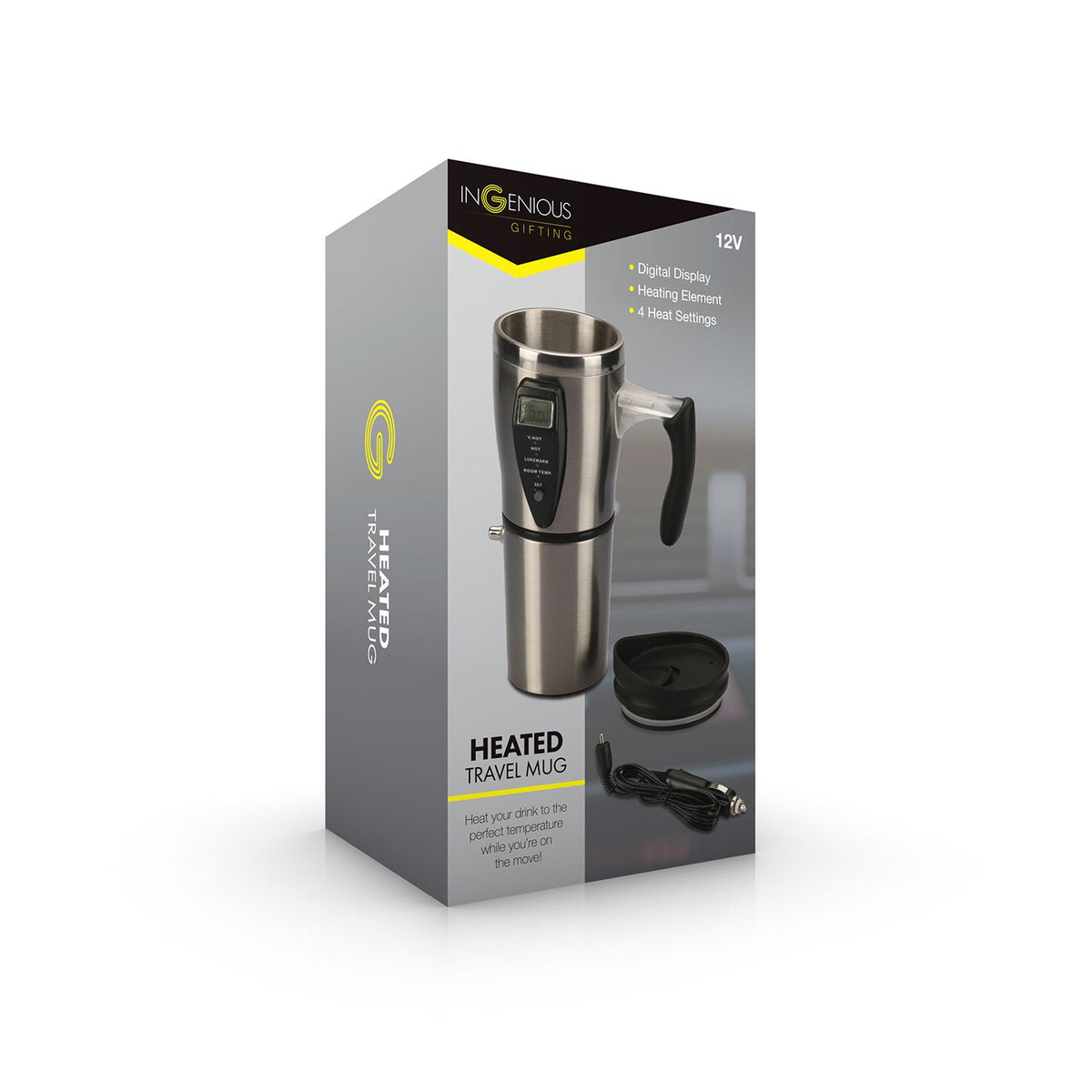 Heated Travel Mug stainless steel with car charger - British product