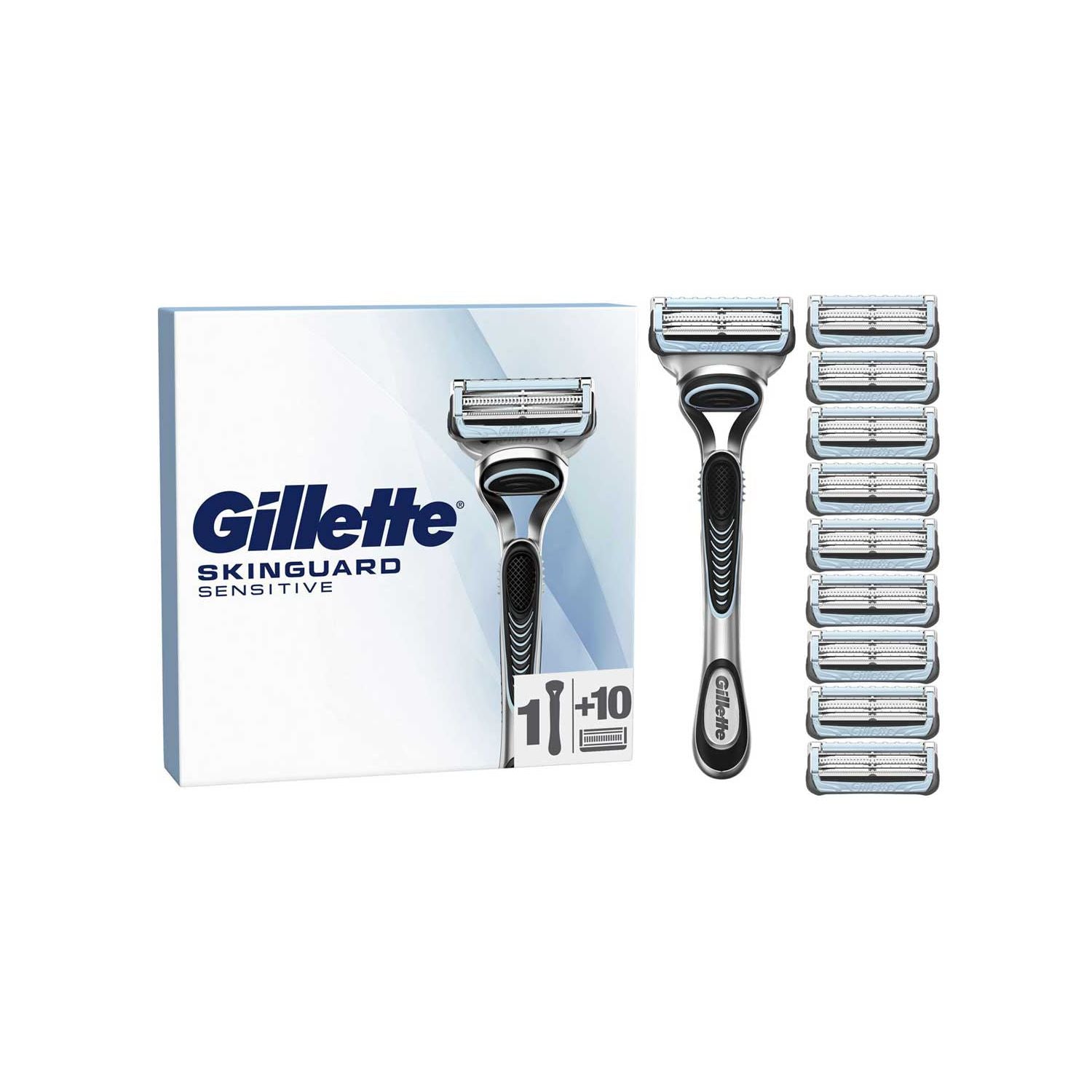 Gillette SkinGuard Sensitive men's razor with 10 blade refills (British brand)