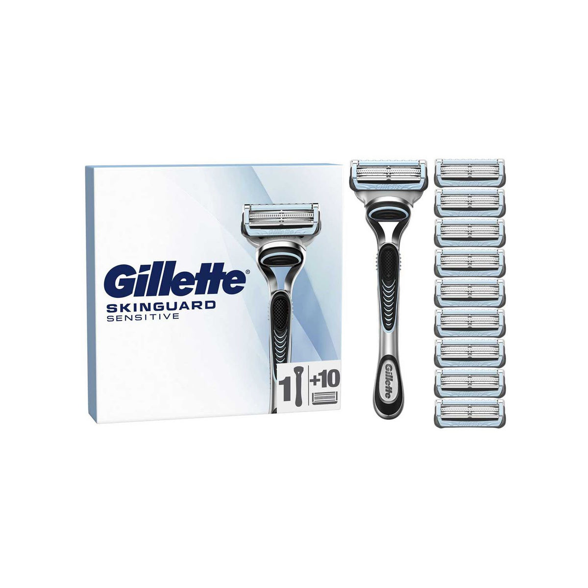 Gillette SkinGuard Sensitive men's razor with 10 blade refills (British brand)