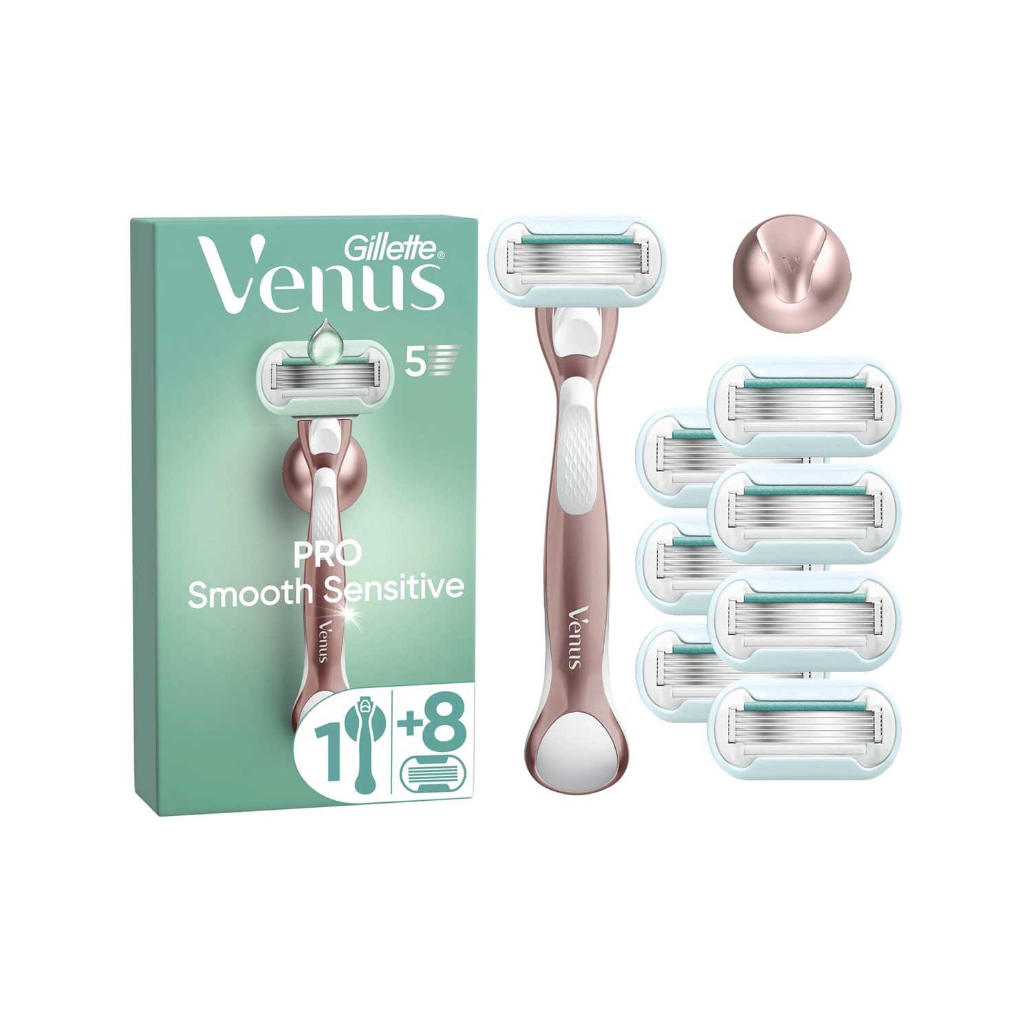 Gillette Venus Pro Smooth Sensitive women's razor with 8 blades, imported from the UK
