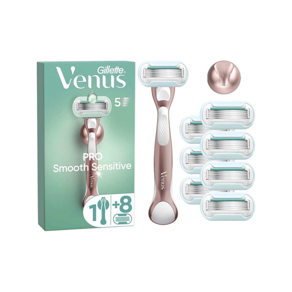 Gillette Venus Pro Smooth Sensitive women's razor with 8 blades, imported from the UK