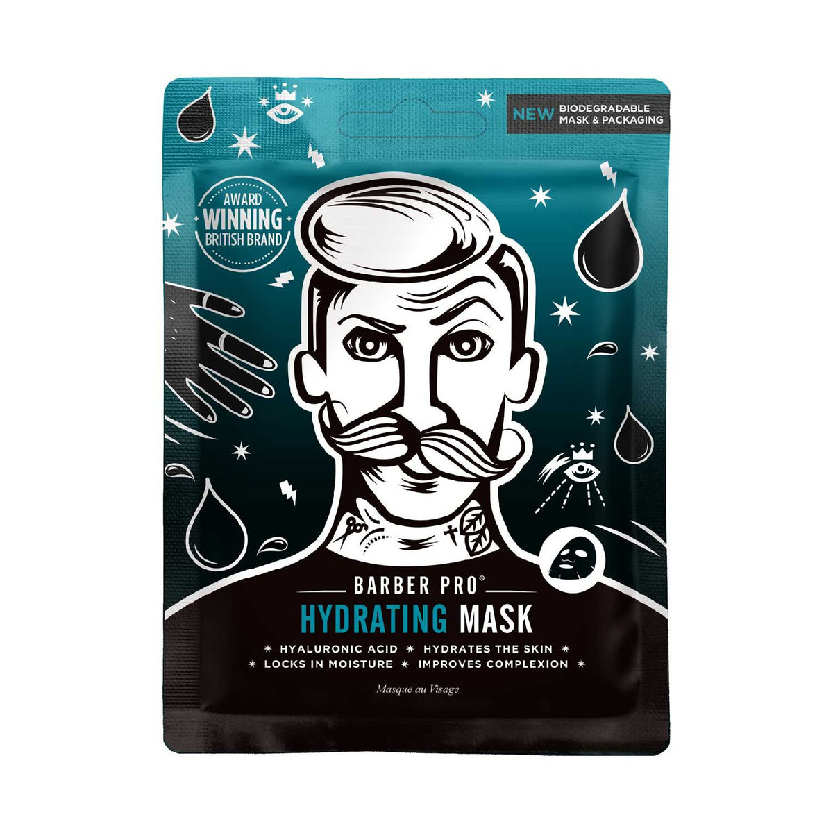 BARBER PRO hydrating hyaluronic acid sheet mask, imported from the UK