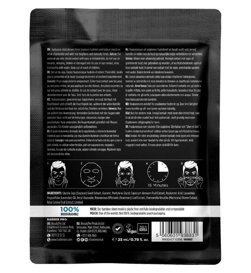 BARBER PRO hydrating hyaluronic acid sheet mask, imported from the UK