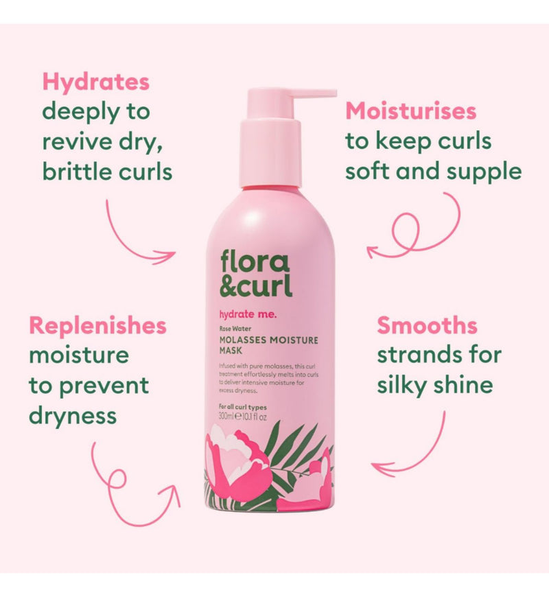 Flora & Curl Rose Water Molasses moisture mask 300ml, imported from the UK