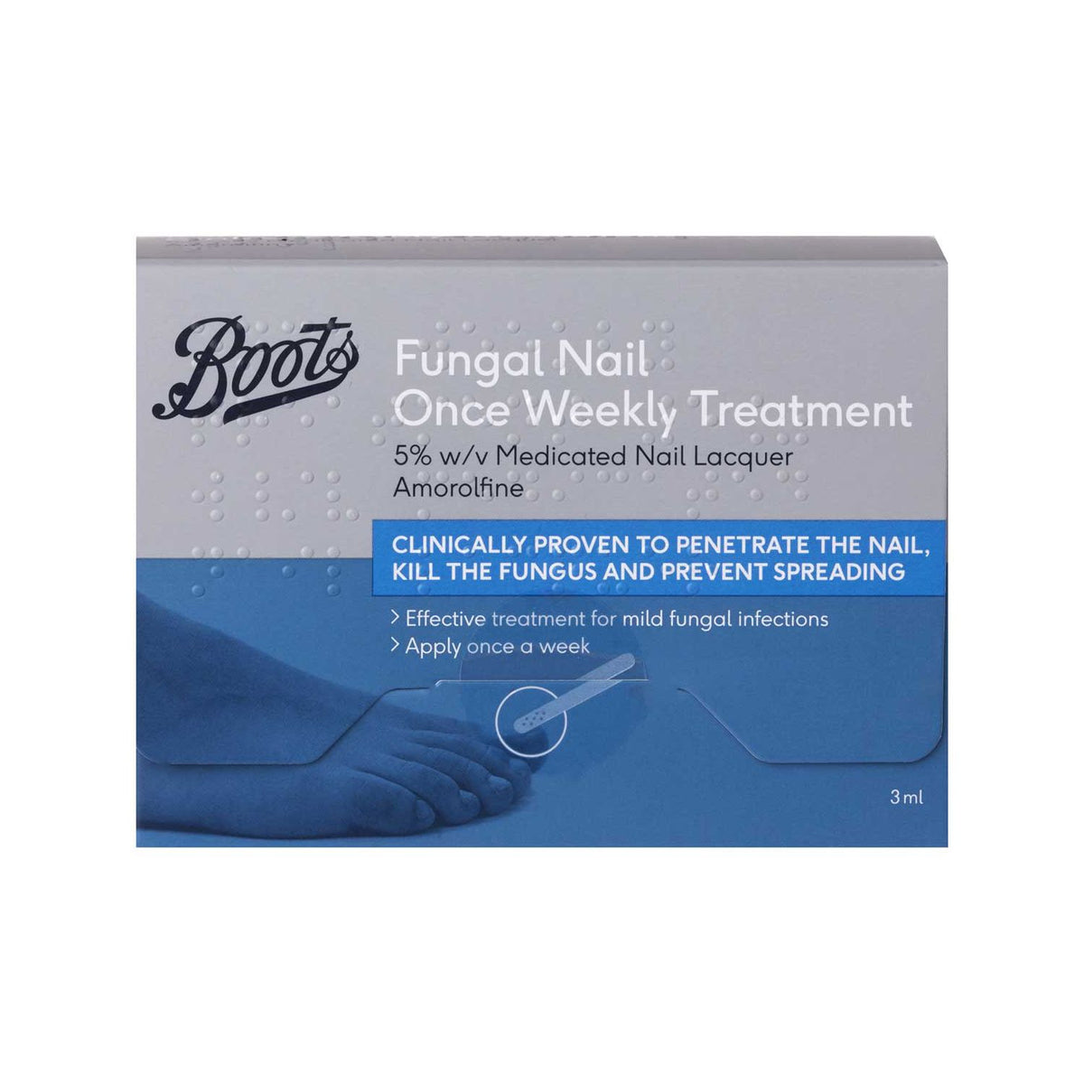 Boots Once Weekly Fungal Nail Lacquer 3ml, imported from the UK