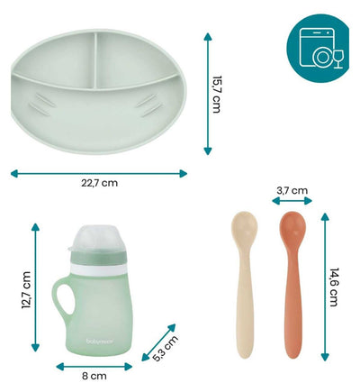 Babymoov Grow ISY Set d'Alimentation en Silicone 3 Pièces Kit Repas Bébé