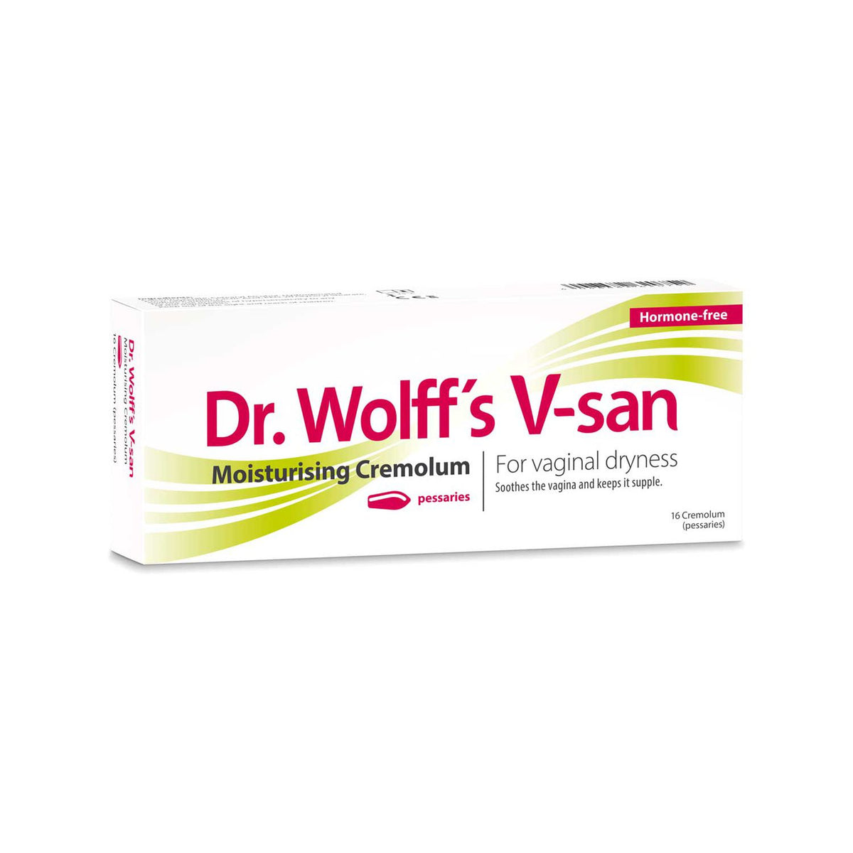 Dr Wolff's V-san moisturising pessaries 16 pack, imported from the UK