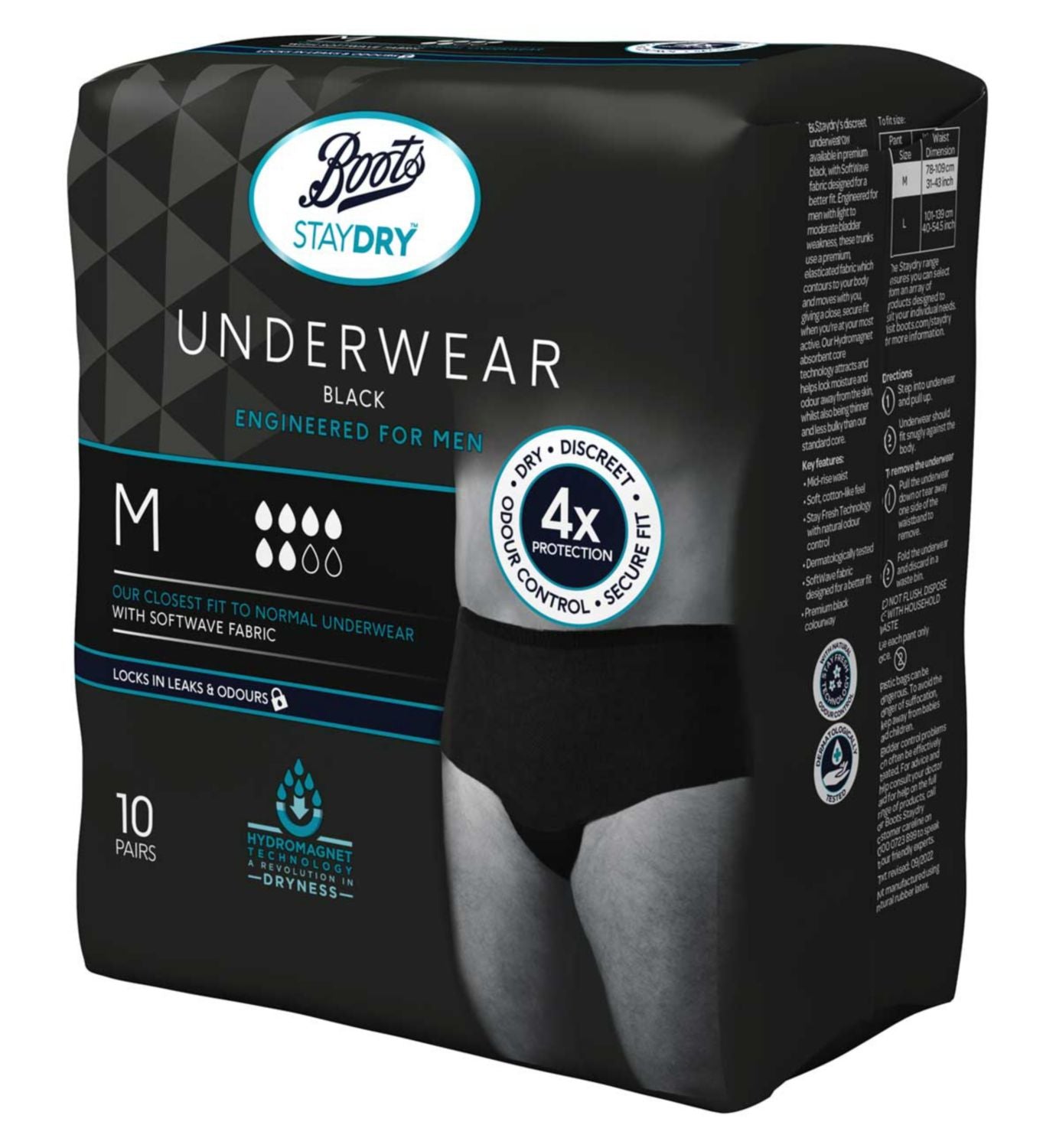 Boots Staydry Underwear Black Medium - British product
