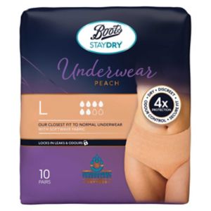 Boots Staydry Unterwäsche Großpackung 10 Pfirsichfarbene Inkontinenzhosen