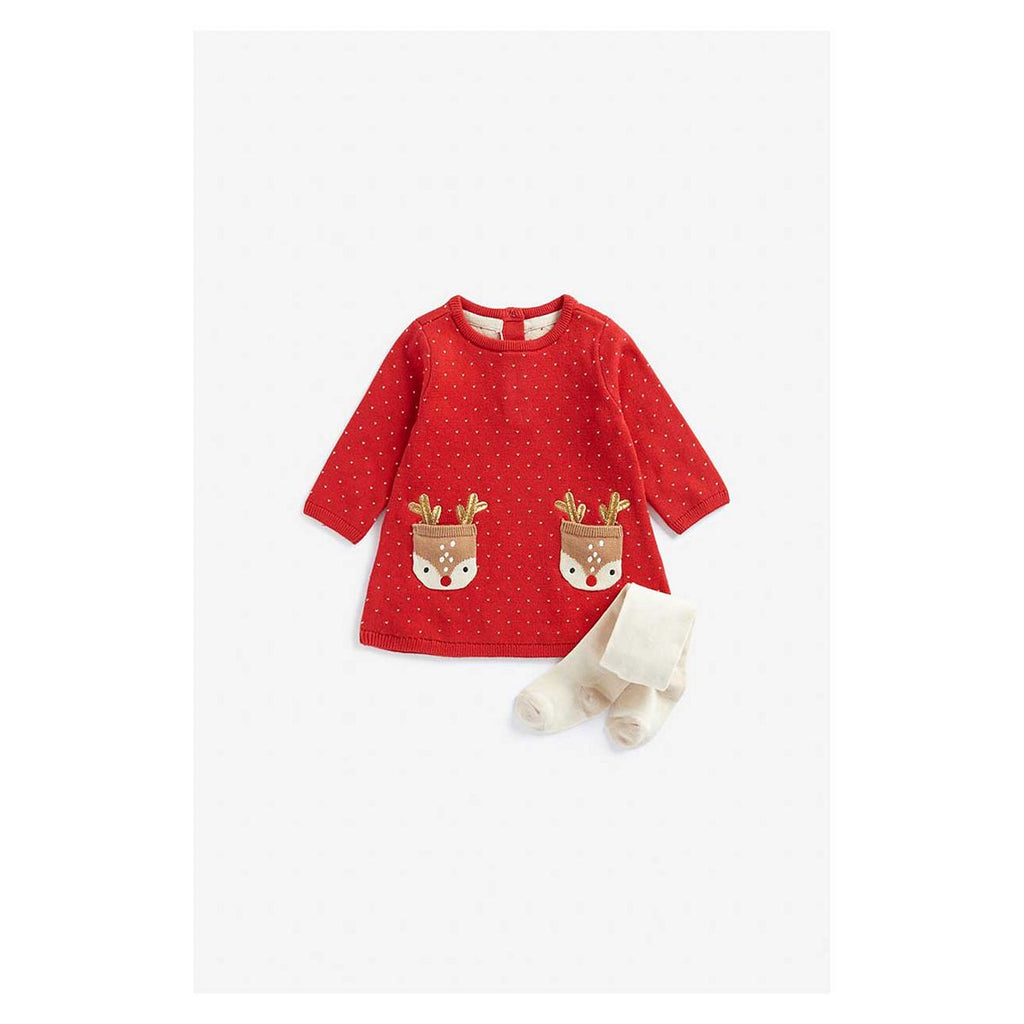 Mothercare Festive Knitted Dress and Tights Set