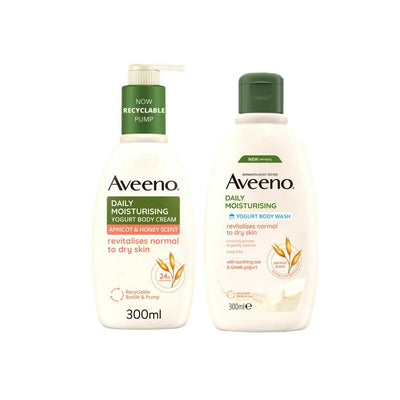 Aveeno حزمة ترطيب يومي كريم غسول الجسم مشمش وعسل 2 × 300 مل