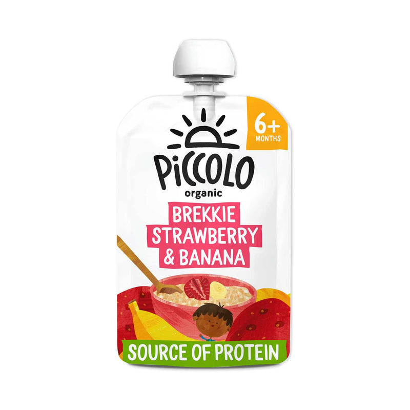 Piccolo Organic Brekkie strawberry banana puree 100g, imported from the UK