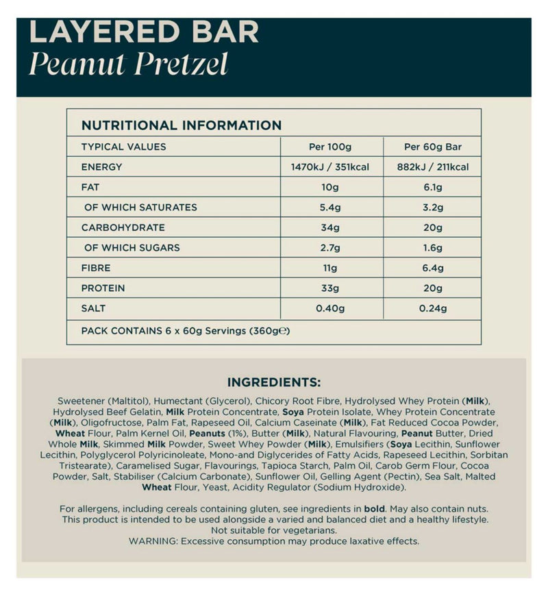 Myprotein chocolate peanut pretzel layered protein bar 60g pack of 6 - British product