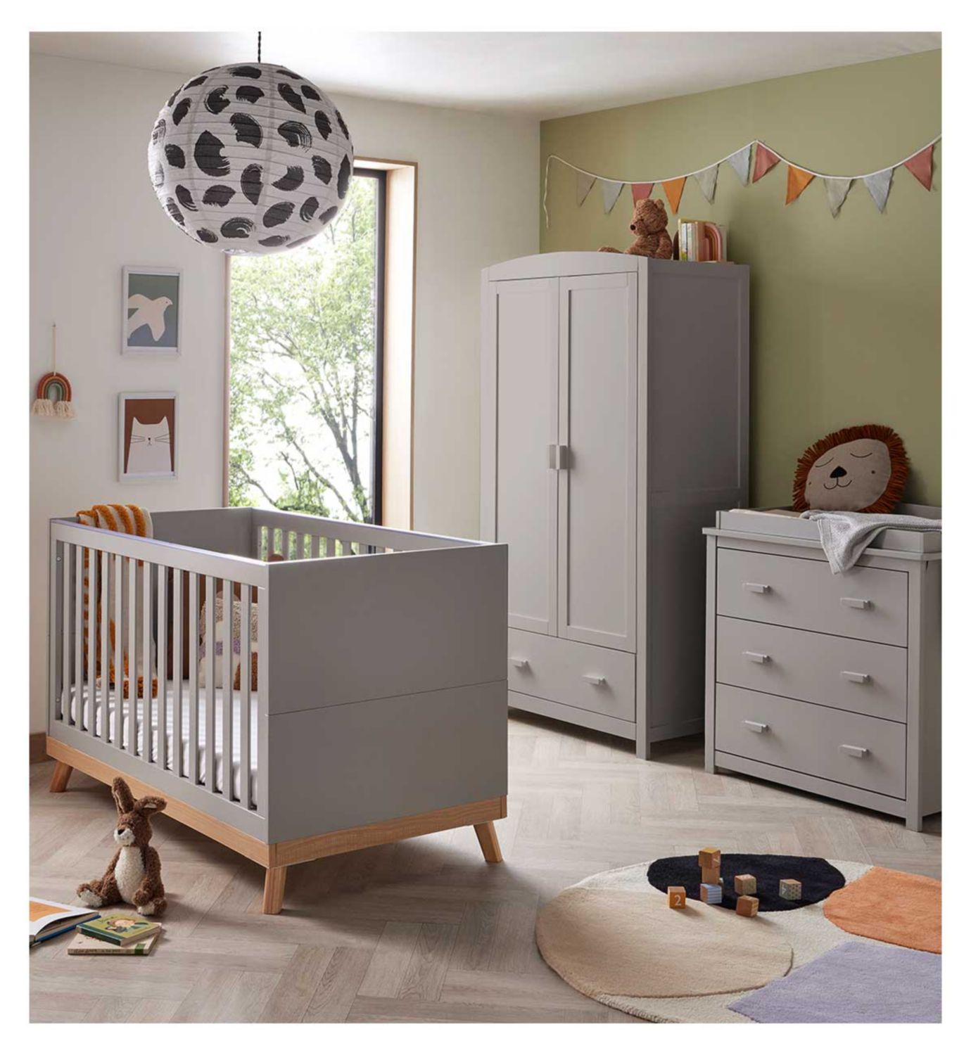 Babymore Mona 3 Piece Room Set Grey Changing Unit - British product