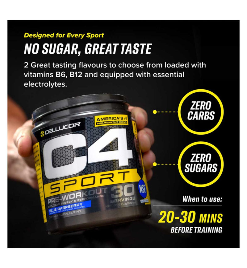 C4 Sport pre-workout powder Icy Blue Raspberry 288g - British product