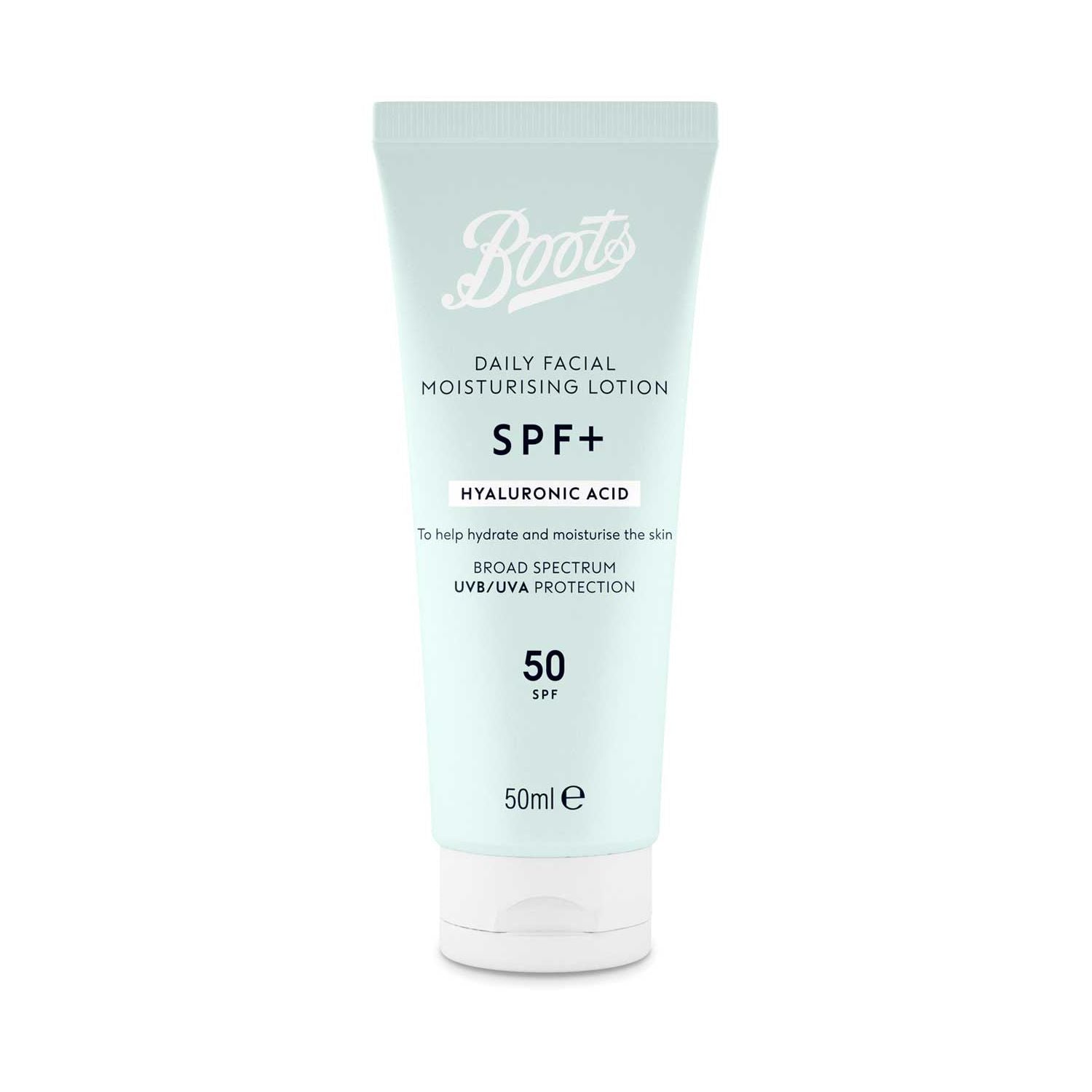 Boots SPF50 hyaluronic acid moisturising lotion 50ml, UK version