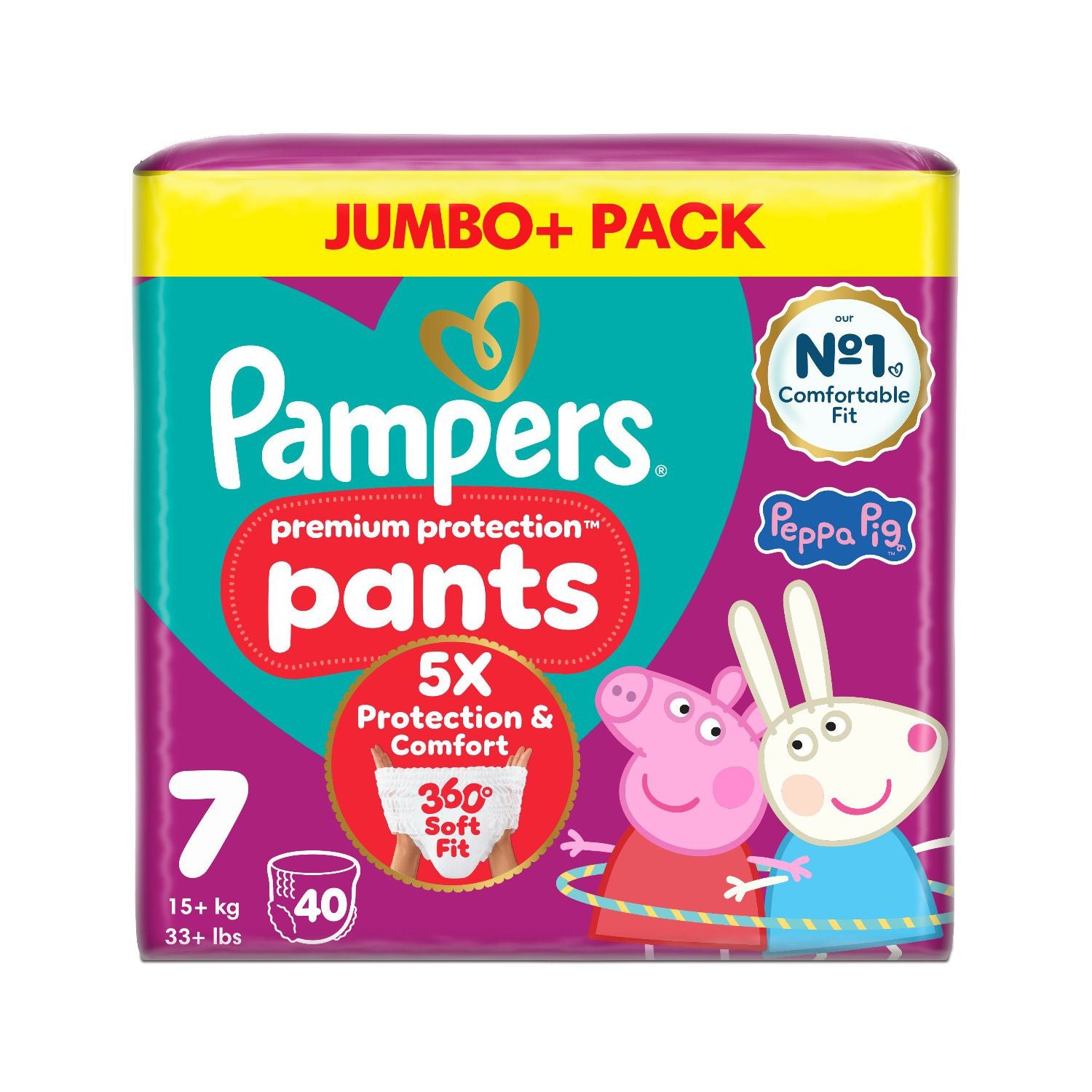 Pampers Premium Protection nappy pants size 7 40 pack, imported from the UK